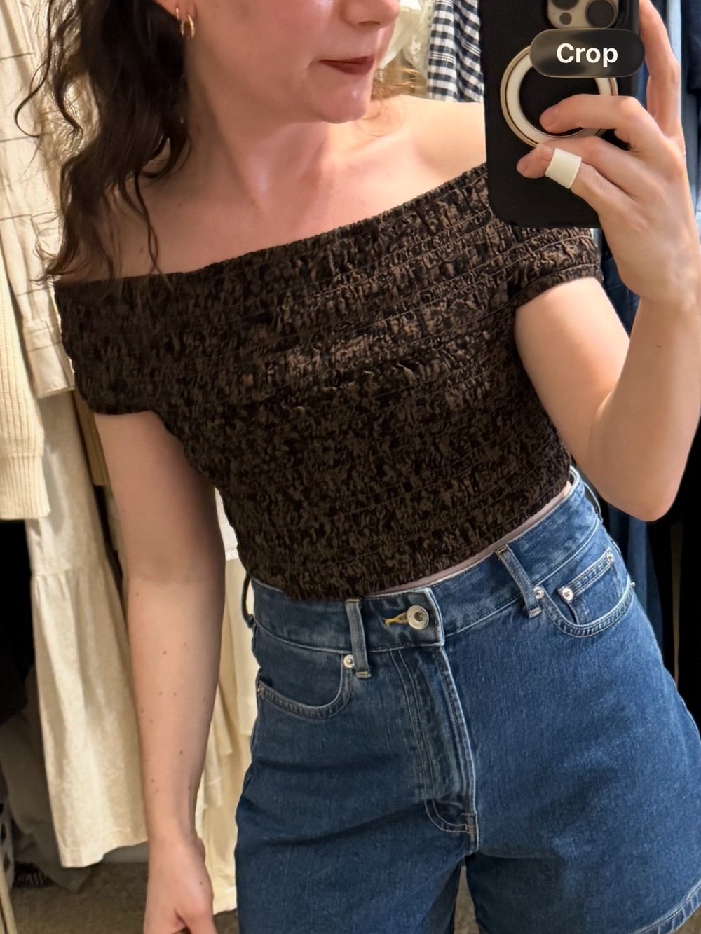 Everlane organic cotton Brown Off-Shoulder Smock Top, xs